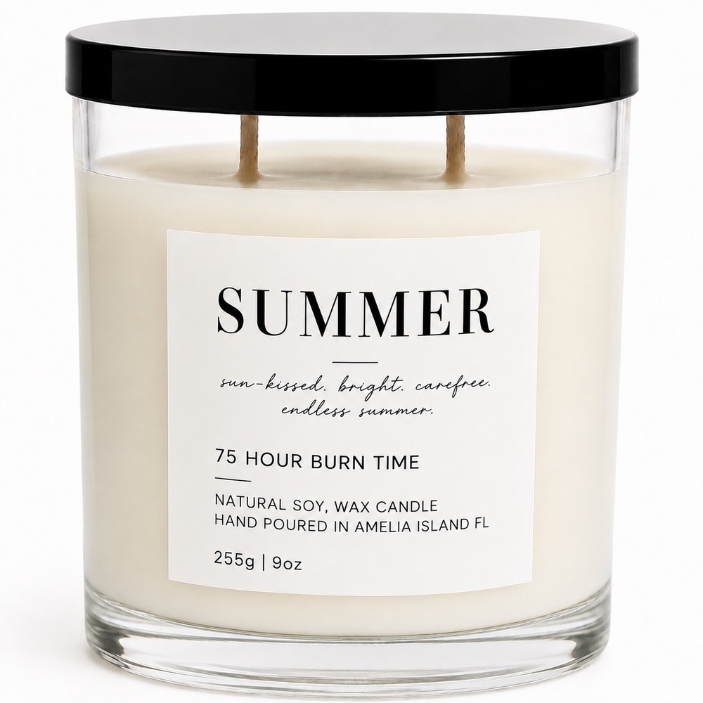 Summer Natural Soy Wax Candle 9oz 2-Wick 75 Hour Burn Time Amelia Island FL NEW